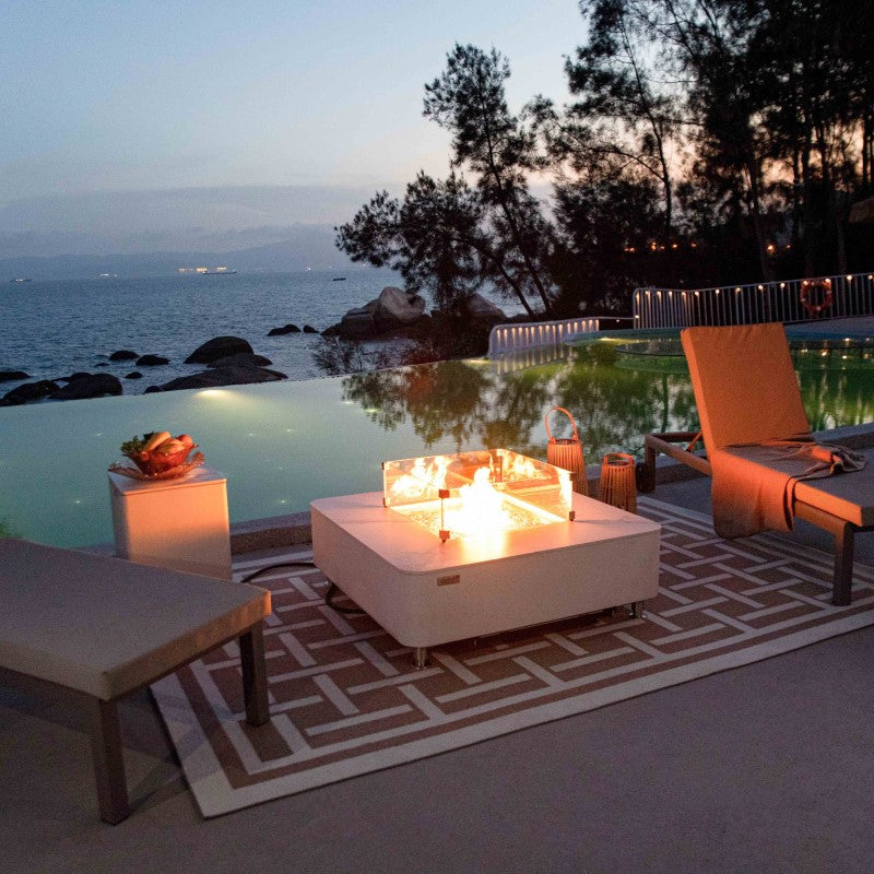Elementi Plus Annecy Fire Table White Outdoor Setup