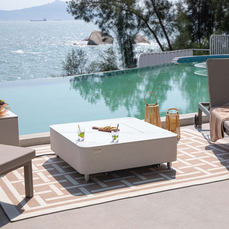 Elementi Plus Annecy Fire Table White Outdoor with Lid