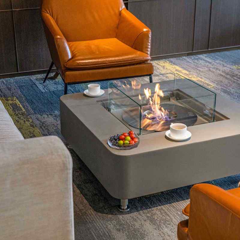 Elementi Perth Ethanol Fire Pit Space Grey angle with windscreen