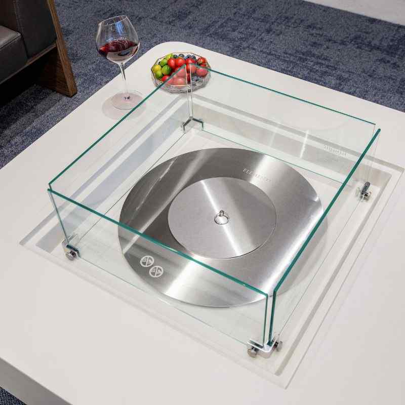 Elementi Perth Ethanol Fire Pit Cream white with windscreen Top view