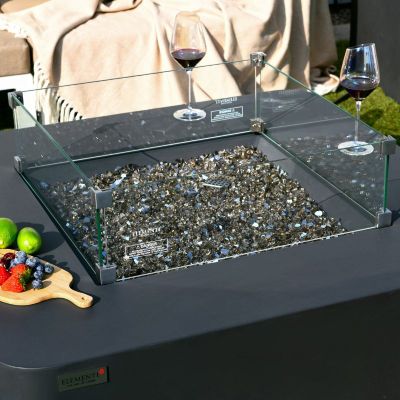 Elementi Plus Bergamo Fire Table with windscreen and fire glass