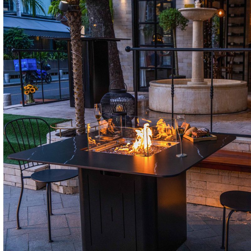 Elementi Plus Brugge Dining Fire Table Full Set Up Outdoor Heating