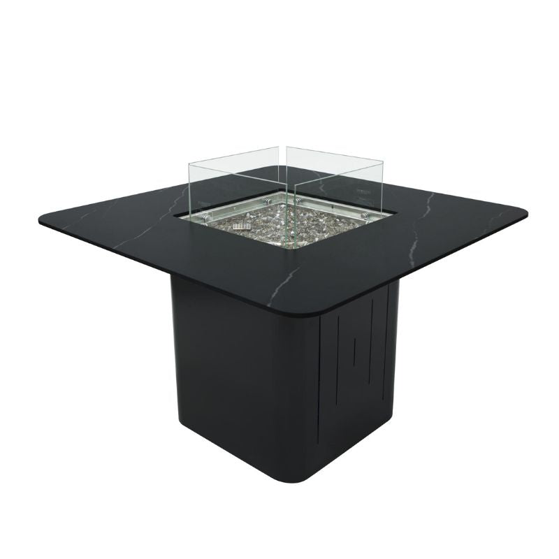 Elementi Plus Brugge Dining Fire Table With windscreen set up Silo