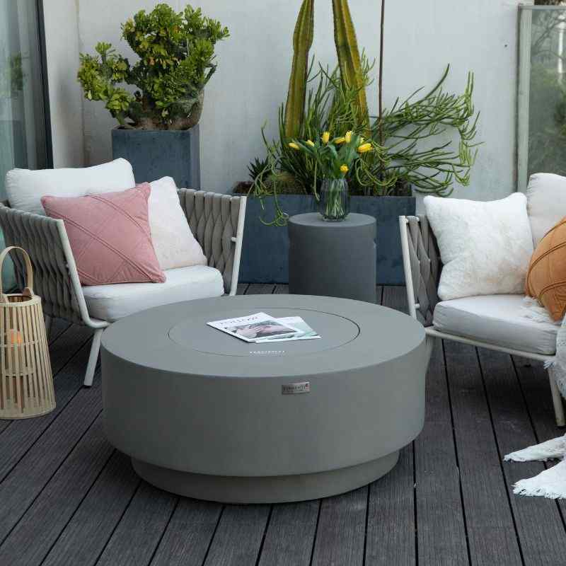 Elementi Plus Colosseo Fire Table With Aluminum Lid Cover balcony