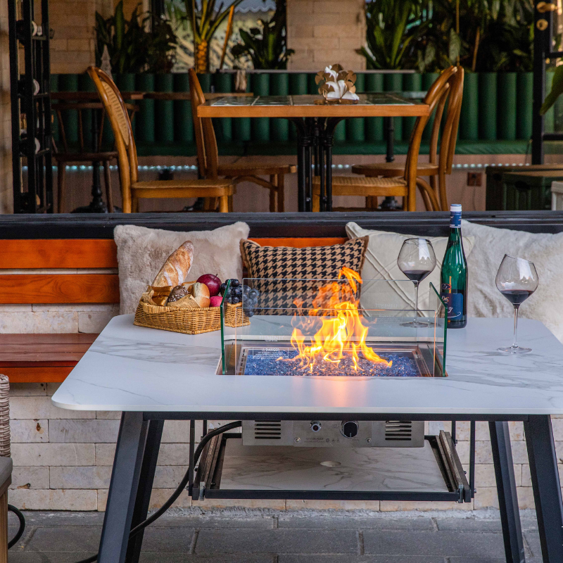 Elementi Plus Helsinki Marble Porcelain Dining fire Table commercial use