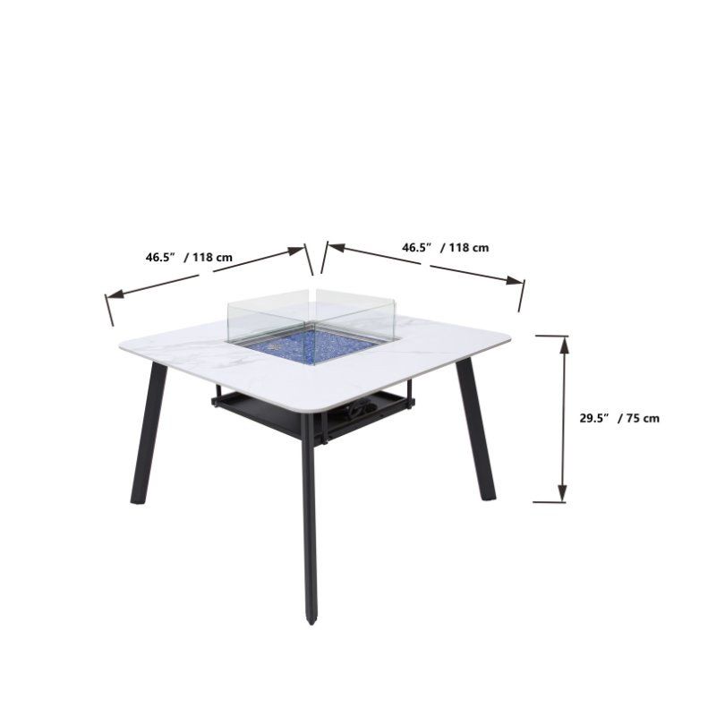 Elementi Plus Helsinki Marble Porcelain Dining fire Table Dimensions