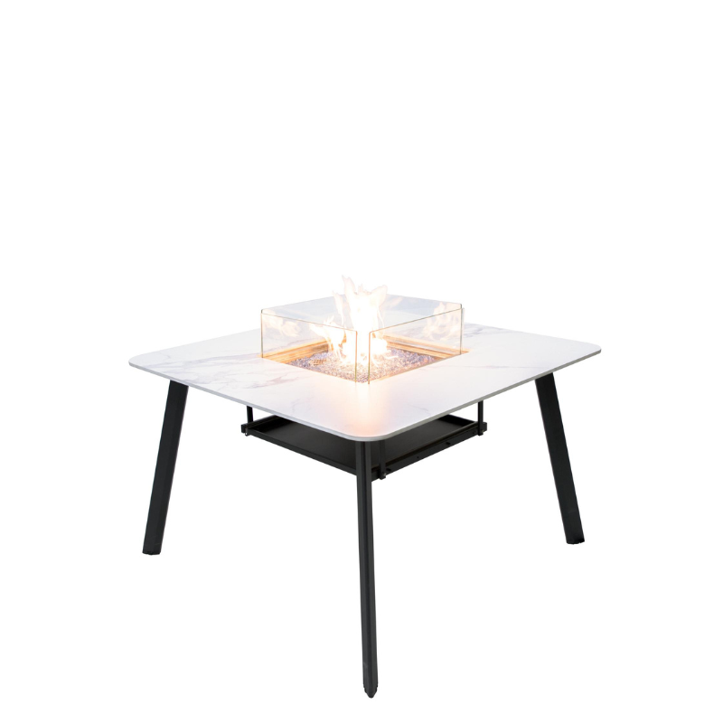 Elementi Plus Helsinki Marble Porcelain Dining fire Table Full Set up Silo