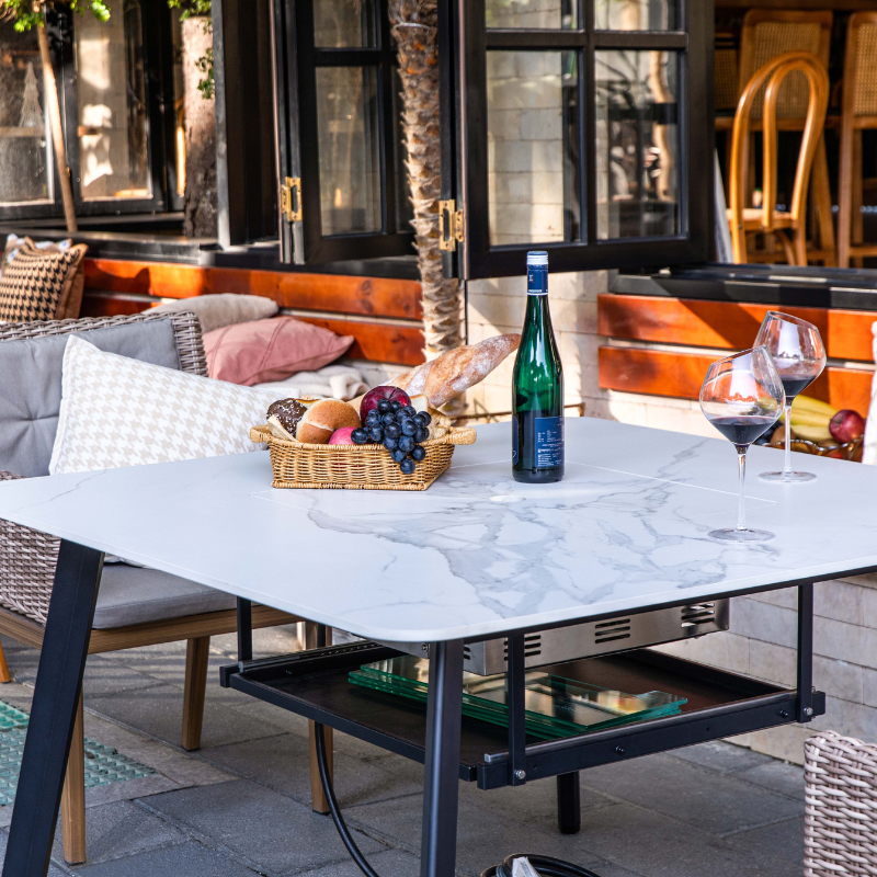 Elementi Plus Helsinki Marble Porcelain Dining fire Table with Porcelain lid