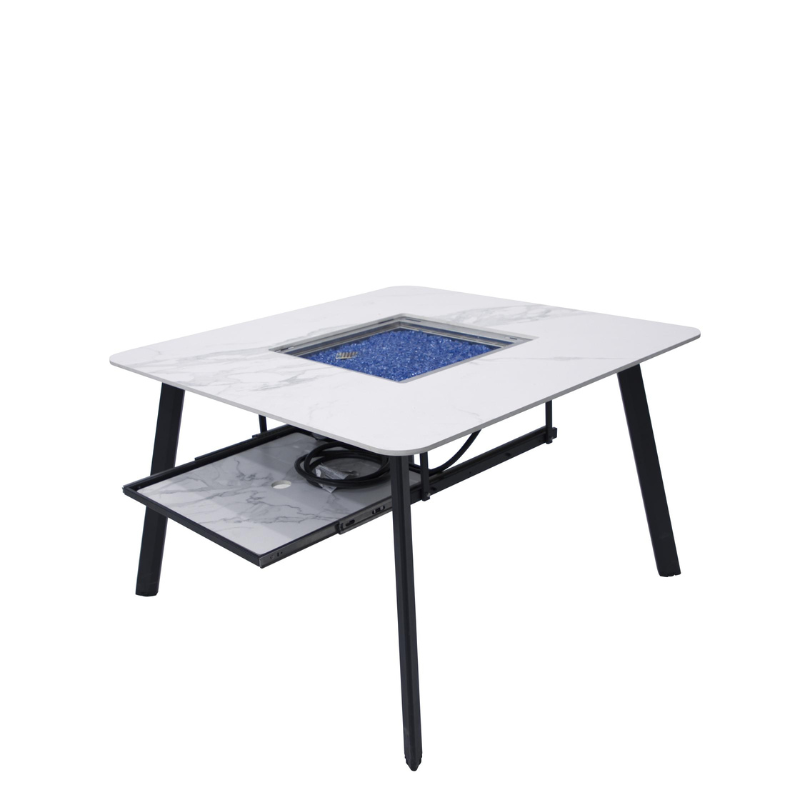 Elementi Plus Helsinki Marble Porcelain Dining fire Table with fire glass silo