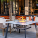 Elementi Plus Helsinki Marble Porcelain Dining fire Table with flame and windscreen Outdoor