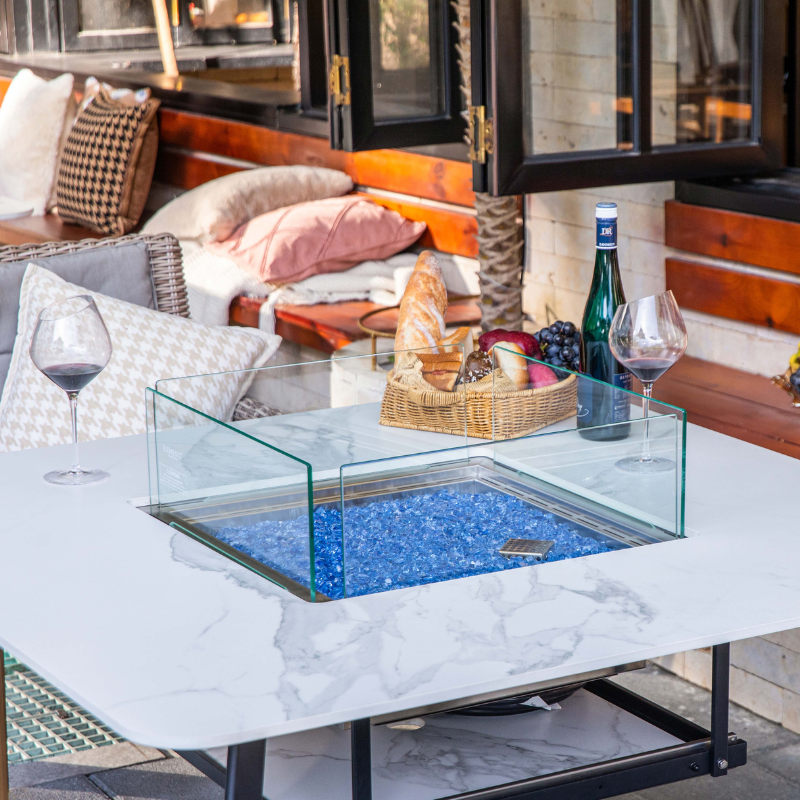 Elementi Plus Helsinki Marble Porcelain Dining fire Table with windscreen