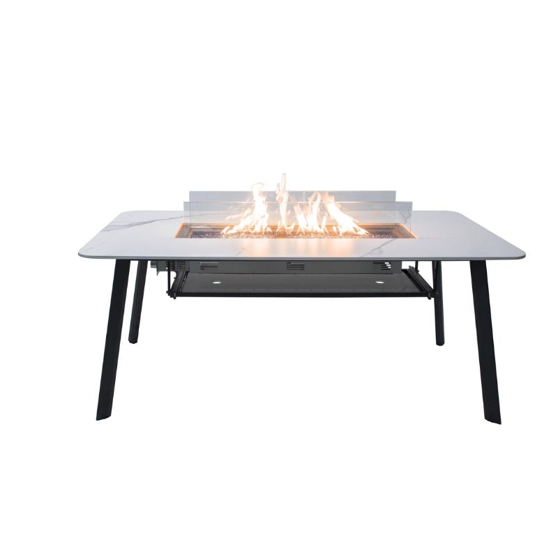 Elementi Plus Oslo Dining Fire Table With Flame and windscreen silo