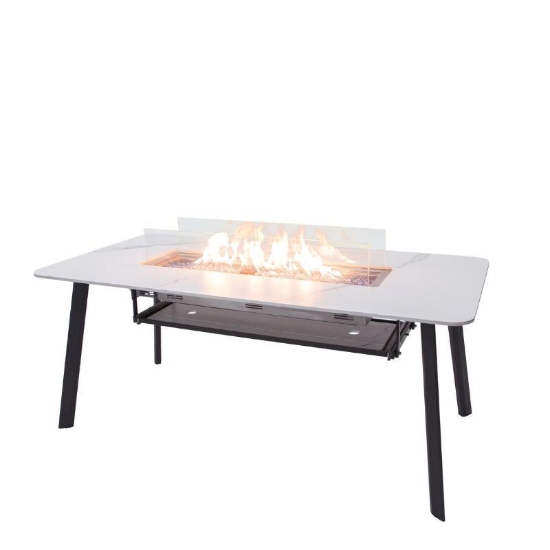 Elementi Plus Oslo Dining Fire Table with Flame Set Up Silo