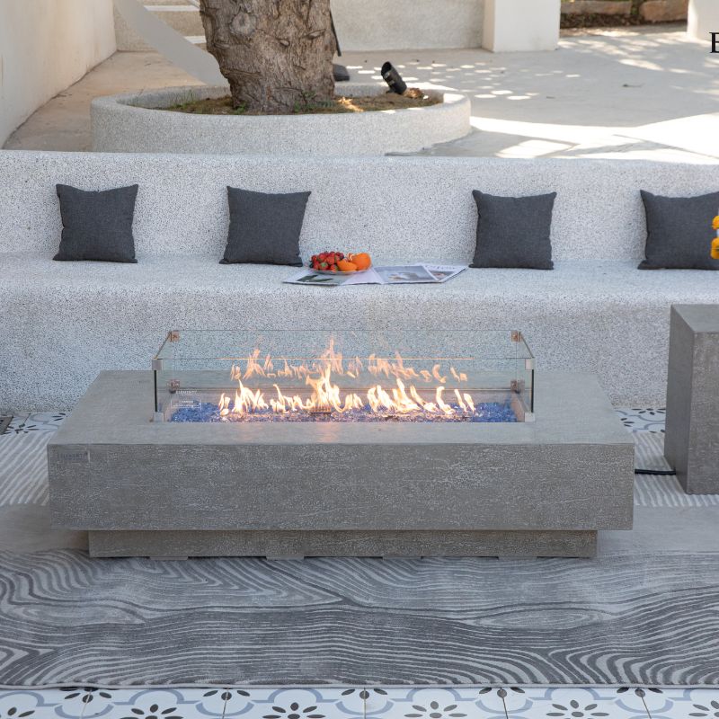 Elementi Plus Riviera Fire Table Full Set up backyard
