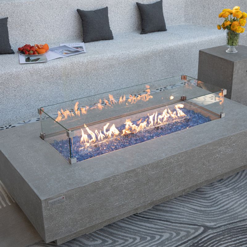 Elementi Plus Riviera Fire Table with windscreen and flame Outdoor
