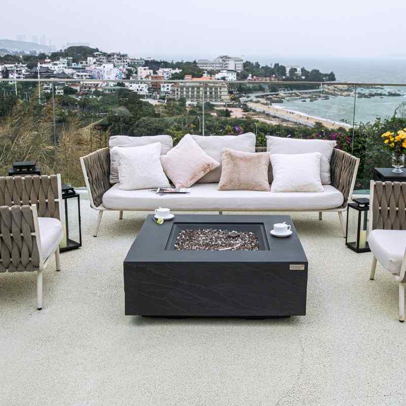 Elementi Plus Roraima Fire Table No flame balcony set Up with couch