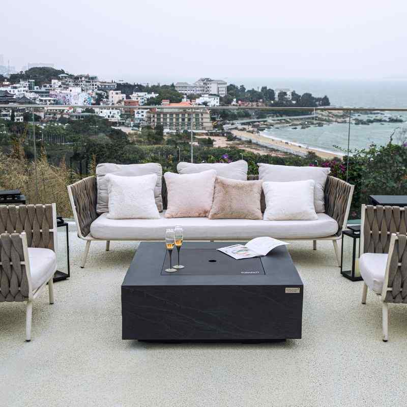 Elementi Plus Roraima Fire Table with aluminum lid balcony set up