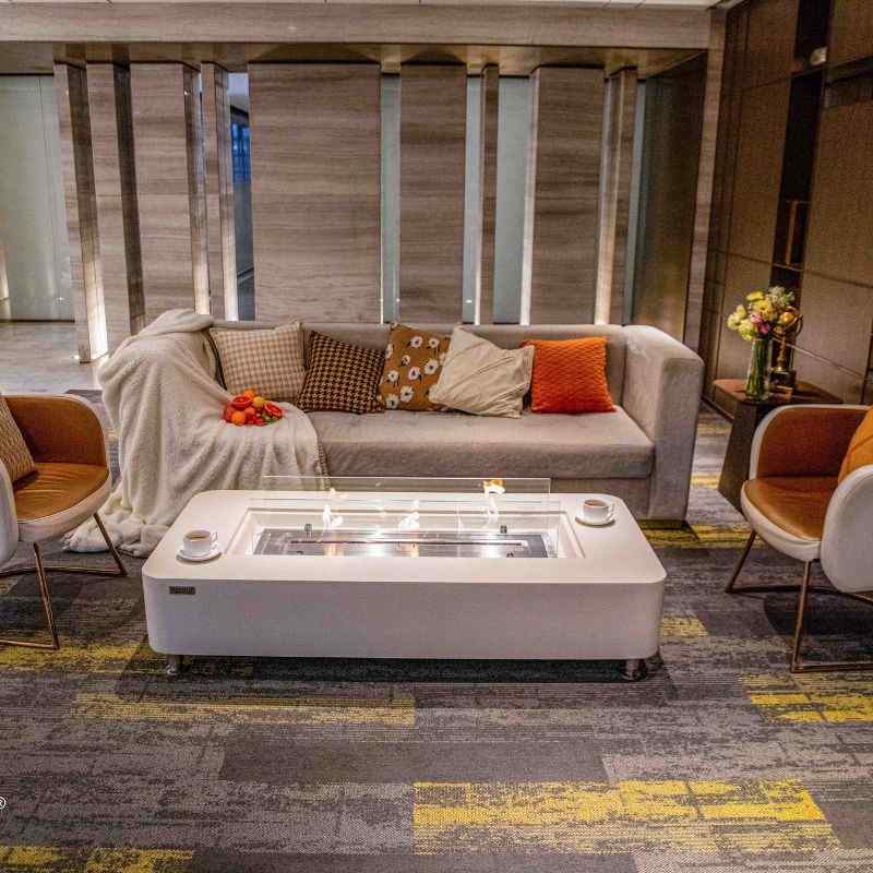 Elementi Sydney ethanol fire Pit Cream white Lifestyle Front Angle