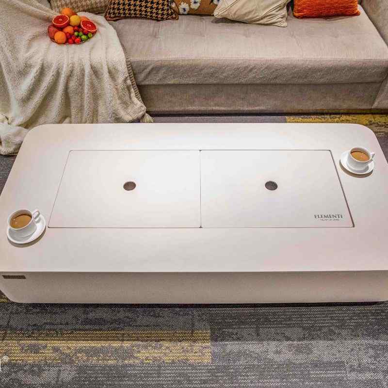 Elementi Sydney ethanol fire Pit Cream white with aluminum Lid top View
