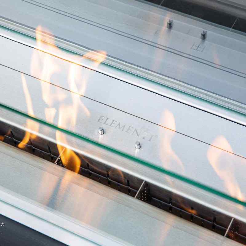 Elementi Sydney Ethanol Fire Pit Slate Black Flame and logo