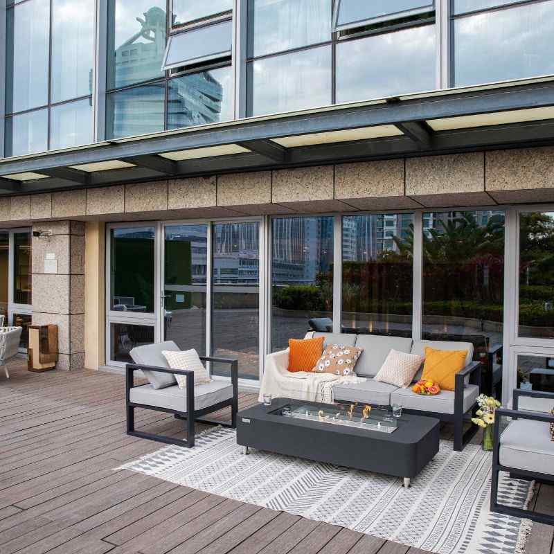 Elementi Sydney Ethanol Fire Pit Slate Black with flame