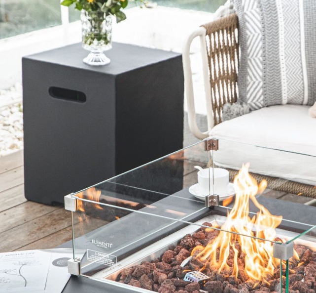 Elementi square tank cover by fire table