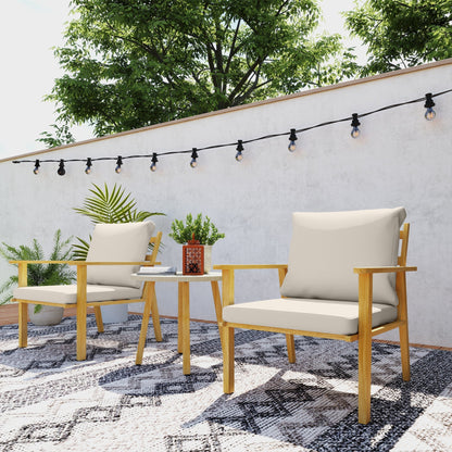 Outsunny Outdoor Conversation Set, 3-Piece Wood-Look Table & Chairs, Deep Seat with Cushions, Cream White - 84G-613V00CW