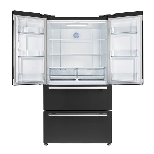 Forno Espresso Moena 36-inch 19.2 Cu.ft French Door Refrigerator in Black with Stainless Steel Handle  - FFRBI1820-36BLK