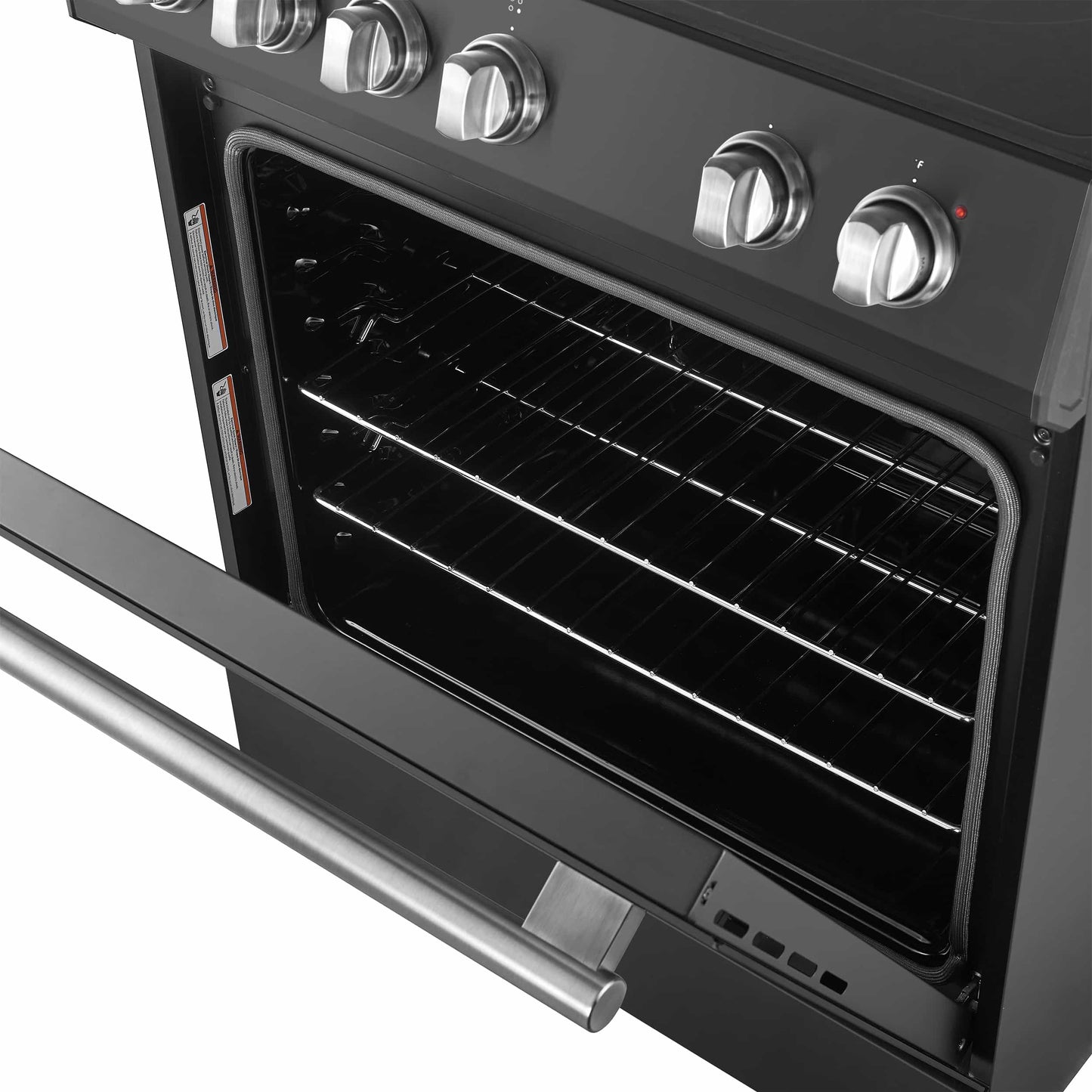 Forno 5-Piece Appliance Package - 30-Inch Electric Range, Under Cabinet Range Hood, French Door Refrigerator, Dishwasher, & 24-Inch Microwave Drawer in Black with Stainless Steel Trim - APR5-6012-30BLK