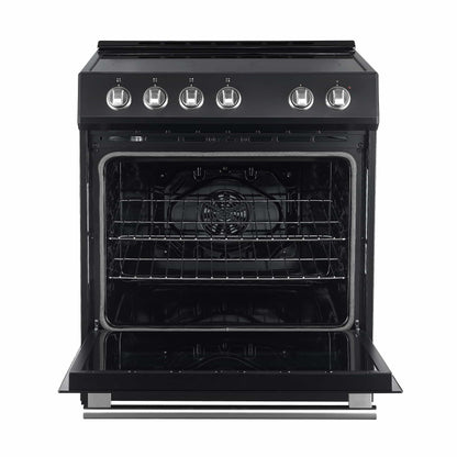 Forno 5-Piece Appliance Package - 30-Inch Electric Range, Under Cabinet Range Hood, French Door Refrigerator, Dishwasher, and 30-Inch Microwave Drawer in Black with Stainless Steel Handle - APR5-6012-30BLK-MWD30