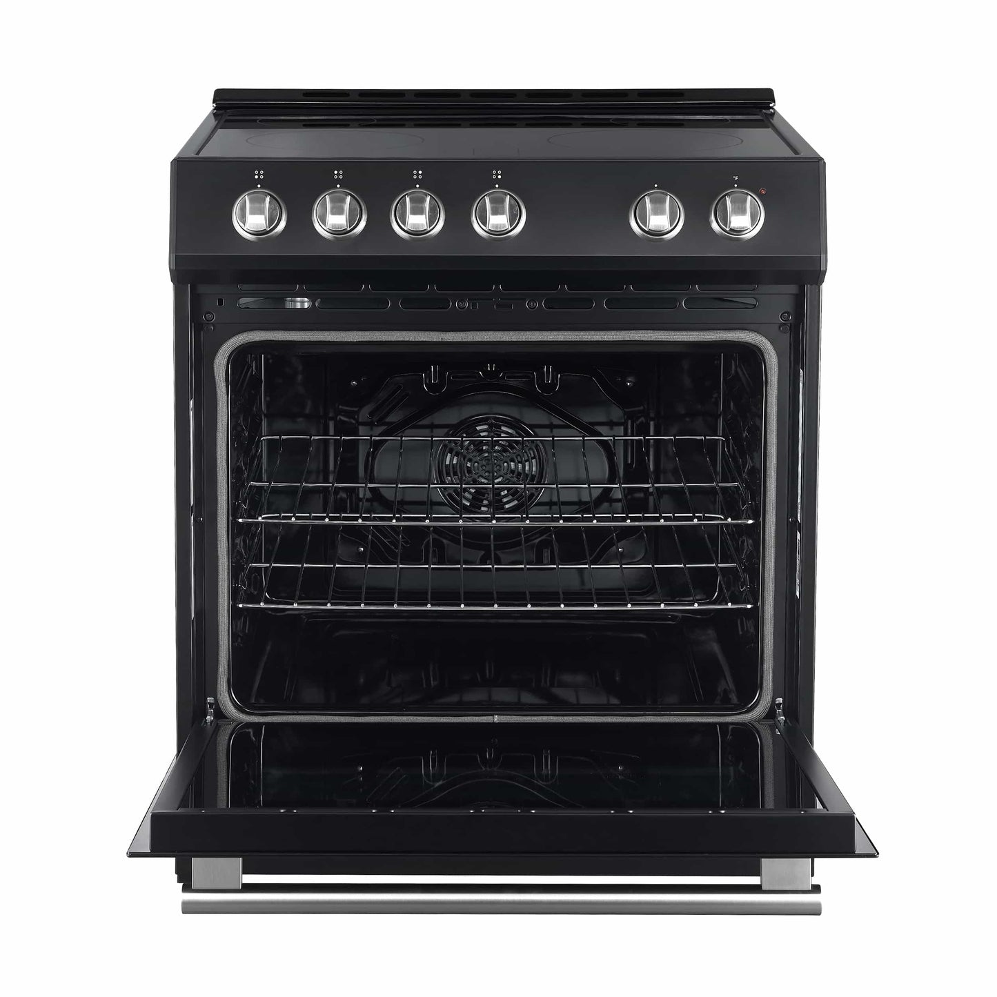 Forno 5-Piece Appliance Package - 30-Inch Electric Range, Under Cabinet Range Hood, Refrigerator with Water Dispenser, Dishwasher, and 30-Inch Microwave Drawer in Black with Stainless Steel Trim - APW5-6012-30BLK-MWD30