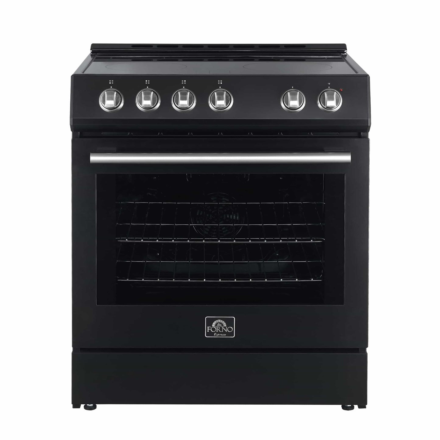 Forno 5-Piece Appliance Package - 30-Inch Electric Range, Under Cabinet Range Hood, French Door Refrigerator, Dishwasher, & 24-Inch Microwave Drawer in Black with Stainless Steel Trim - APR5-6012-30BLK