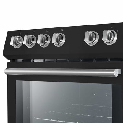 Forno 5-Piece Appliance Package - 30-Inch Electric Range, Under Cabinet Range Hood, Refrigerator with Water Dispenser, Dishwasher, and 30-Inch Microwave Drawer in Black with Antique Brass Trim - APW5-6012-30BLK-MWD30