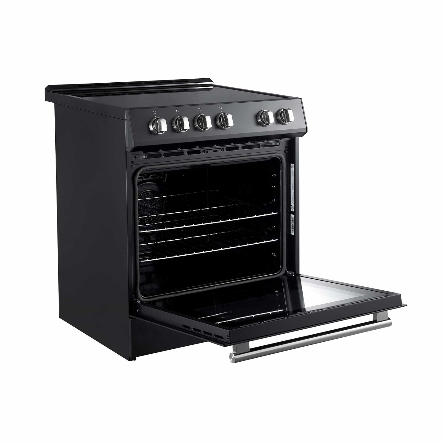 Forno 5-Piece Appliance Package - 30-Inch Electric Range, Under Cabinet Range Hood, Refrigerator with Water Dispenser, Dishwasher, and 30-Inch Microwave Drawer in Black with Antique Brass Trim - APW5-6012-30BLK-MWD30