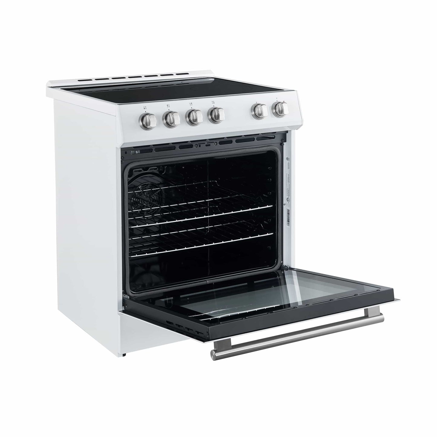 Forno 5-Piece Appliance Package - 30-Inch Electric Range, Under Cabinet Range Hood, French Door Refrigerator, Dishwasher, and 30-Inch Microwave Drawer in White with Stainless Steel Trim - APR5-6012-30WHT-MWD30