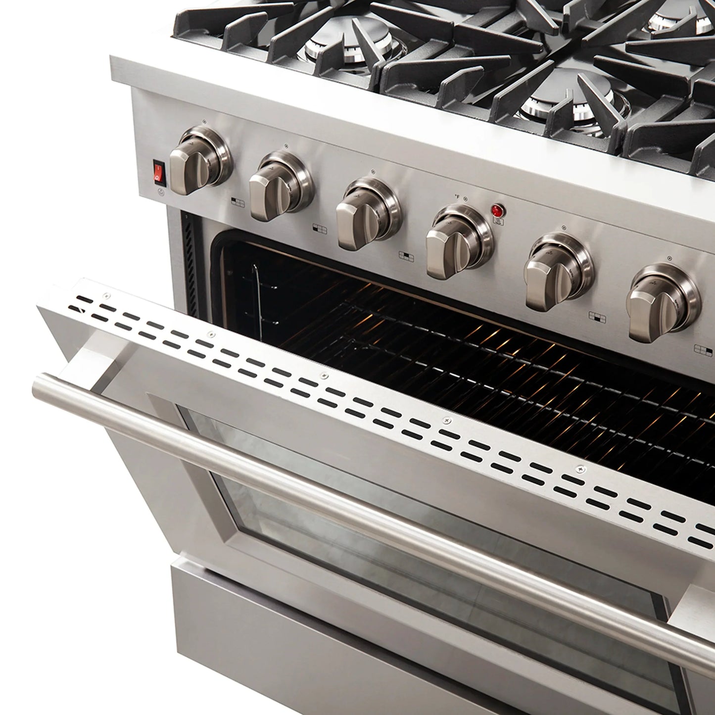Forno 5-Piece Appliance Package - 36-Inch Gas Range, Wall Mount Range Hood, 60-Inch Refrigerator, Dishwasher, and 24-Inch Microwave Oven in Stainless Steel - AP5-6244-36-5095-60S-24MO