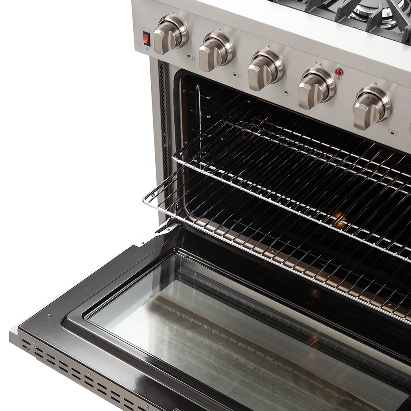 Forno 5-Piece Appliance Package - 36-Inch Gas Range, Wall Mount Range Hood, 36-Inch Refrigerator, Dishwasher, and 30-Inch Microwave Drawer in Stainless Steel - AP5-6244-36-5095-30MD