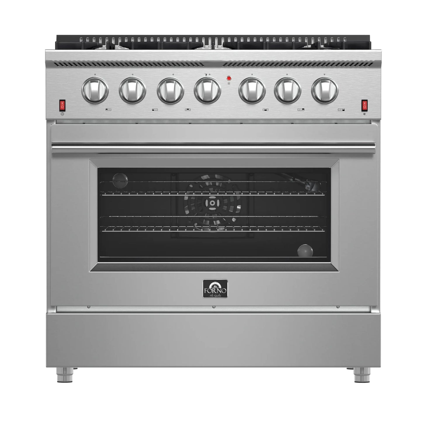 Forno 5-Piece Appliance Package - 36-Inch Gas Range, Wall Mount Range Hood, 36-Inch Refrigerator, Dishwasher, and 30-Inch Microwave Oven in Stainless Steel - AP5-6244-36-5095-30MO
