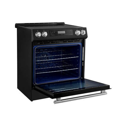 Forno 5-Piece Appliance Package - 30-Inch Inducton Range, Under Cabinet Range Hood, Refrigerator with Water Dispenser, Dishwasher, and 24-Inch Microwave Oven in Black with Antique Brass Trim - APW5-905-30BLK-MWO24