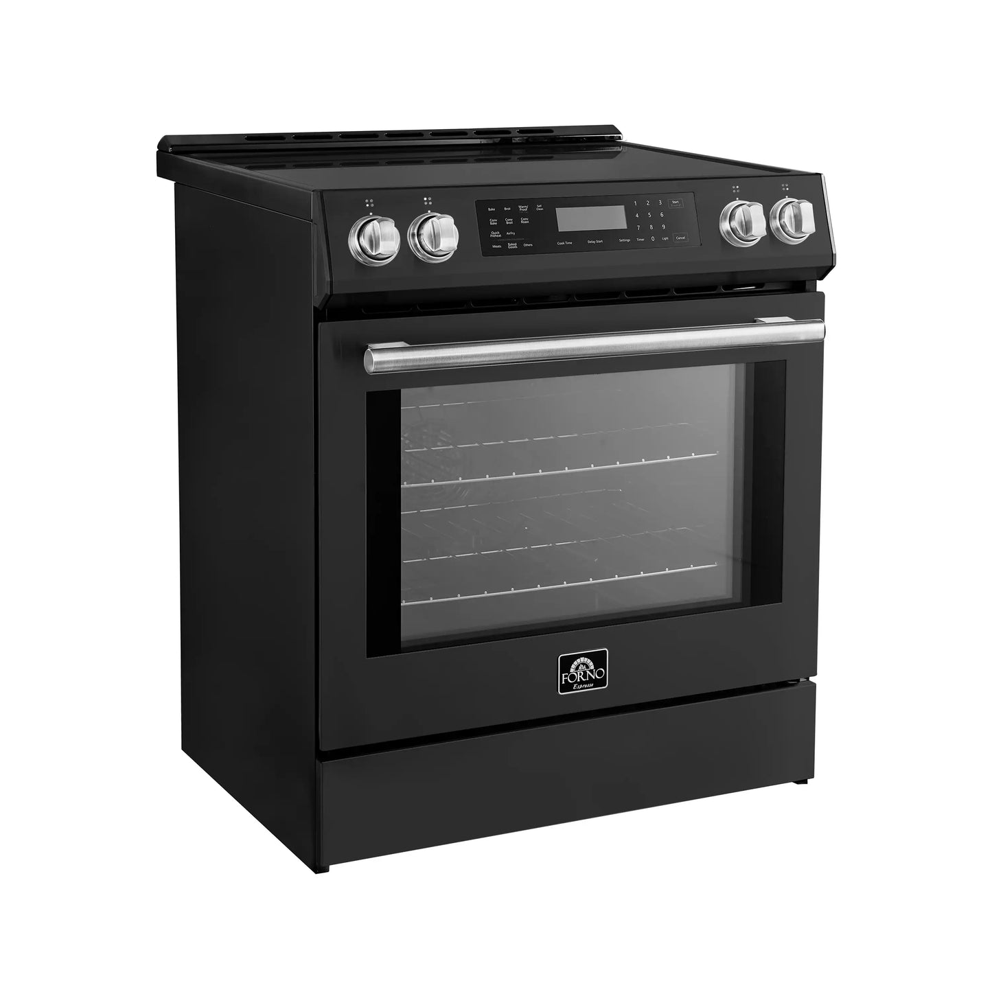 Forno 5-Piece Appliance Package - 30-Inch Inducton Range, Under Cabinet Range Hood, Refrigerator, Dishwasher, and 24-Inch Microwave Oven in Black with Antique Brass Trim - APR5-905-30BLK-MWO24