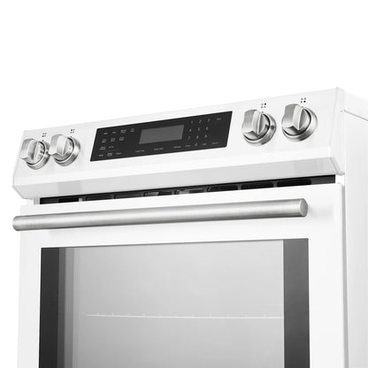 Forno 5-Piece Appliance Package - 30-Inch Induction Range, Under Cabinet Range Hood, Refrigerator, Dishwasher, and  Microwave Drawer in White with Antique Brass Trim - APR5-905-30WHT