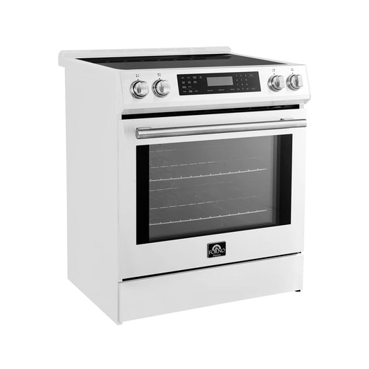 Forno Espresso Donatello 30-Inch Induction Range with Digital Display in White with Stainless Steel Handle  - FFSIN0905-30WHT