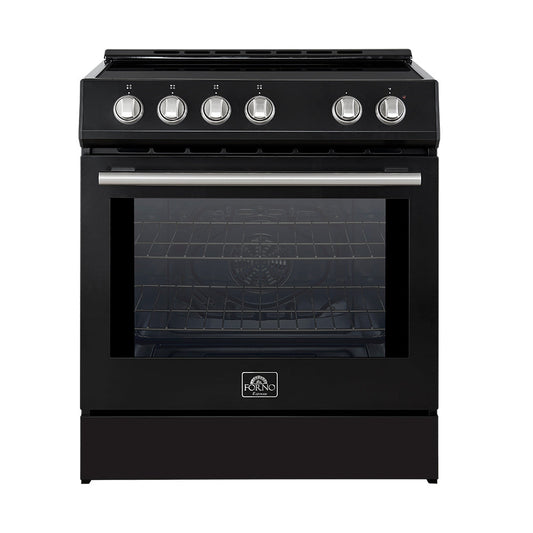Forno 5-Piece Appliance Package - 30-Inch Induction Range, Under Cabinet Range Hood,  French Door Refrigerator, Dishwasher, and  Microwave Drawer in Black with Stainless Steel Trim - APR5-982-30BLK