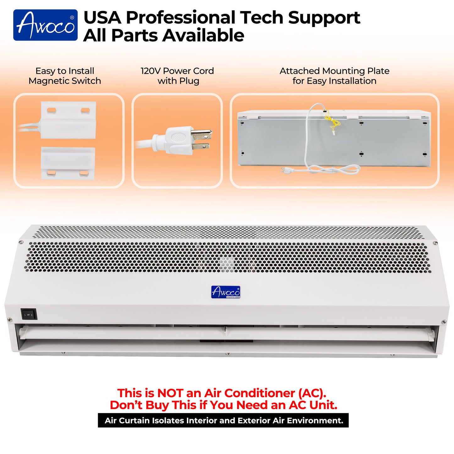 AWOCO Super Power Air Curtain ETL 120V Unheated w/Magnetic Switch by Awoco - FM1509-ETL