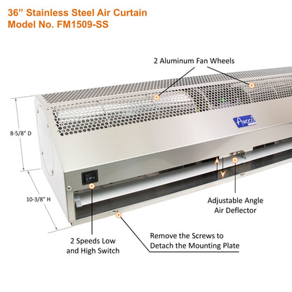 AWOCO Super Power Air Curtain Stainless Steel 120V Unheated by Awoco - FM1506-SS