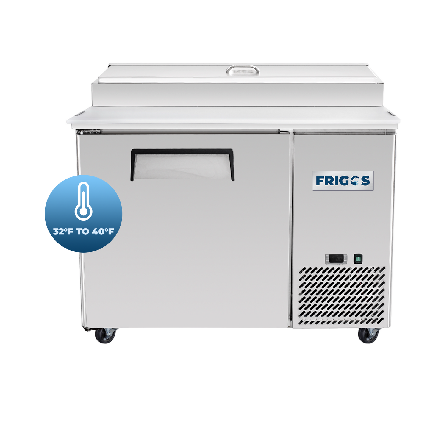Frigos Pizza Prep Table Refrigerator 44" Width 1 Door with Aluminum Interior with 304 Stainle - FG-PZPT-44ss Steel Floor