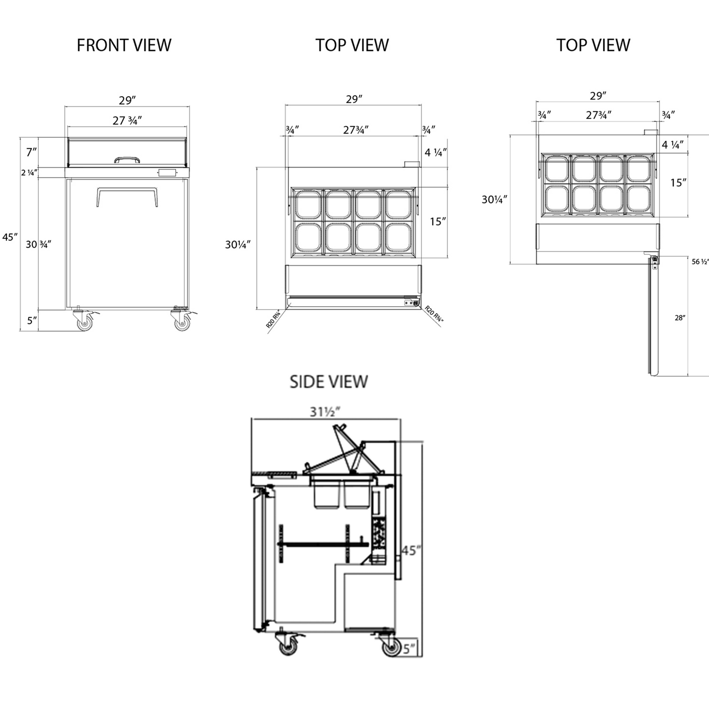 Frigos Sandwich and Salad Prep Table Refrigerator 29" Width 1 Door with Aluminum Interior with 304 Stainless Steel Floor - FG-SWPT-29