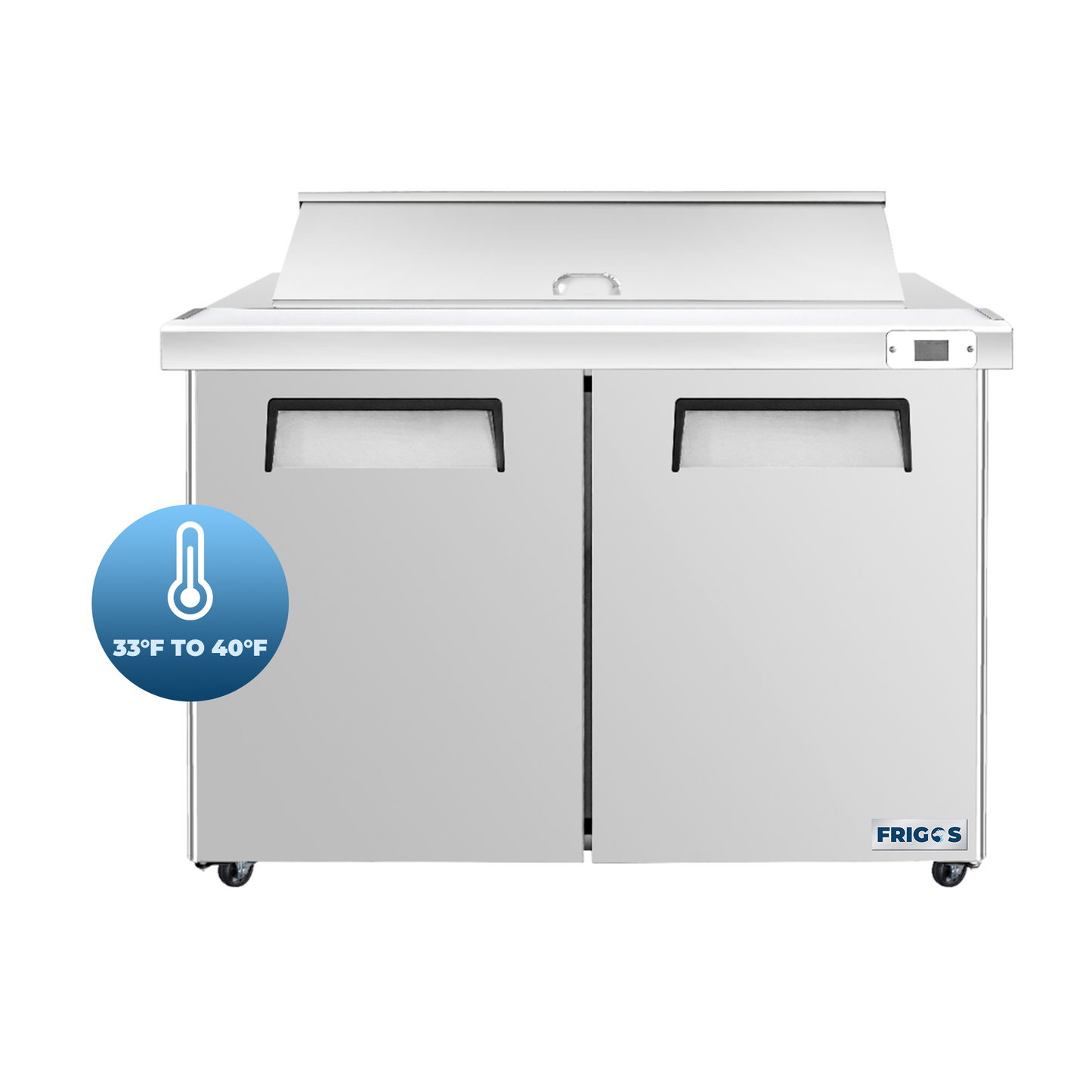 Frigos  Sandwich and Salad Prep Table Refrigerator 48" Width 2 Door with Aluminum Interior with 304 Stainless Steel Floor - FG-SWPT-48
