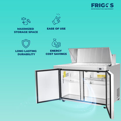 Frigos  Sandwich and Salad Prep Table Refrigerator 60" Width 2 Door FG-SWPT-60 with Aluminum Interior with 304 Stainless Steel Floor