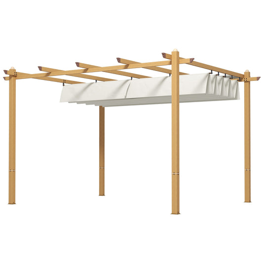 Outsunny 10' x 13' Retractable Pergola Canopy, Wood Grain Aluminum Frame, for Outdoor Shade Shelter, Cream - 84C-472V02ND